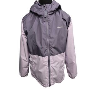 Eddie Bauer Kids Youth L 14/16 Hooded Jacket Purple Gray Fleece Lined Coat
